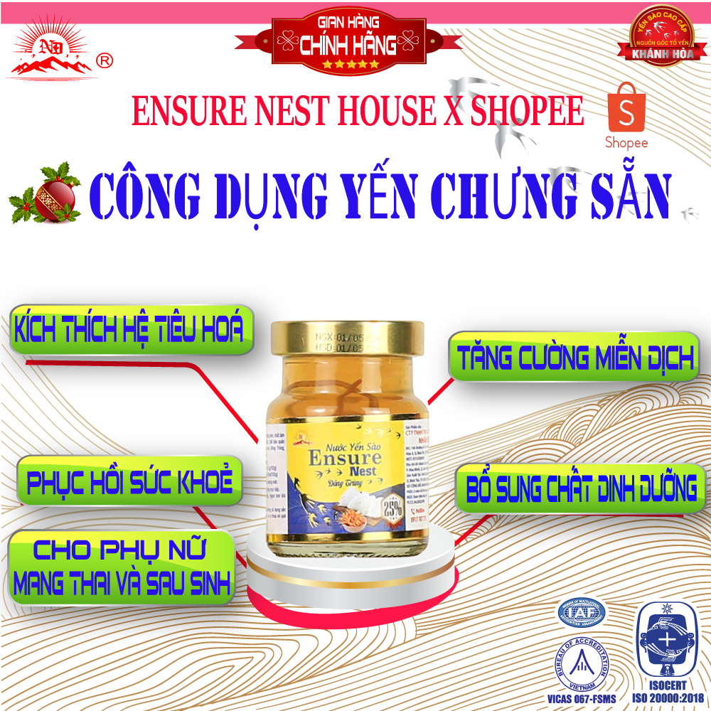 Yến Chưng Đường Phèn Ensure Nest 350mg Yến lốc xách tay ( 6 hủ/70ml )