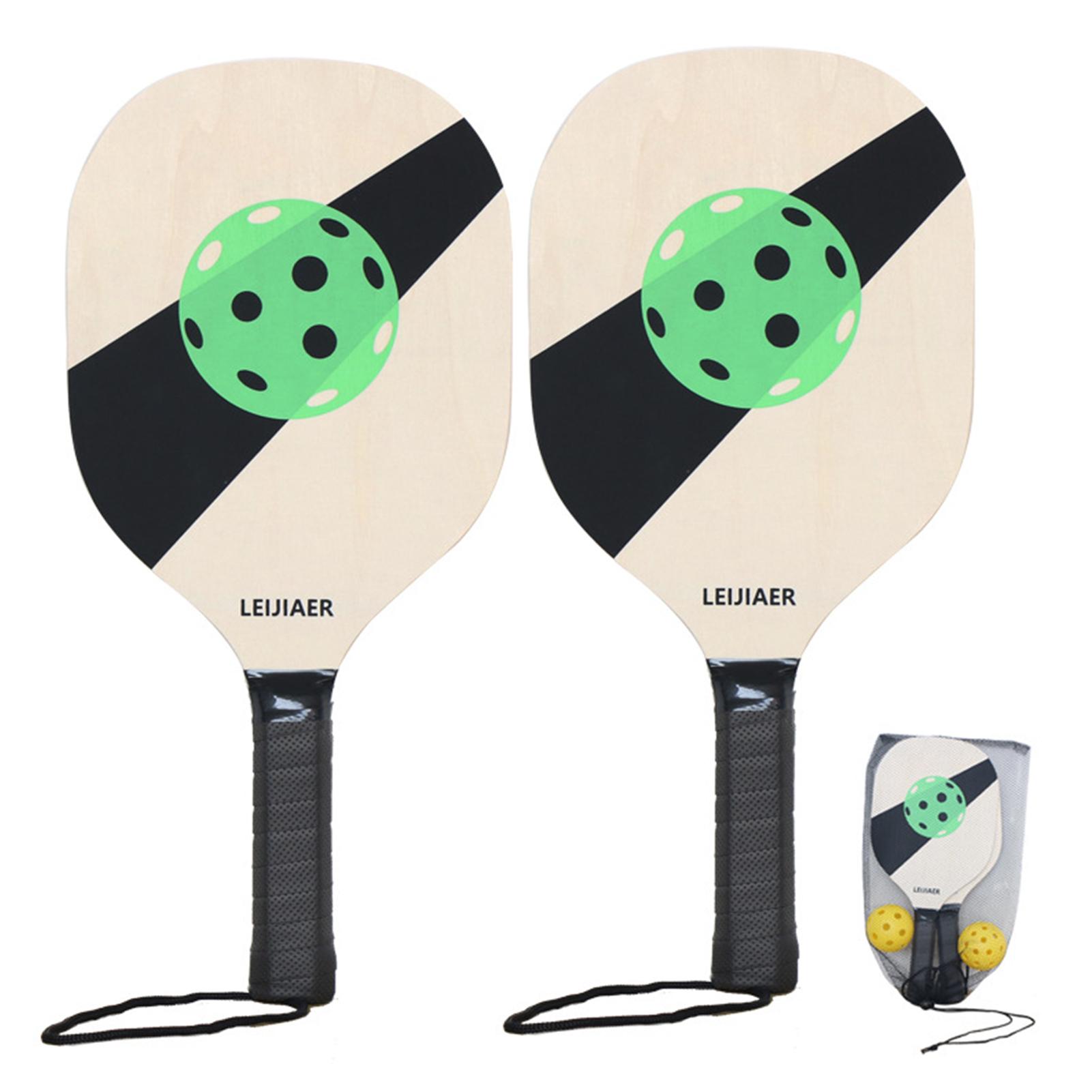 Pickleball Paddles Set of 2 Wood Paddles Rackets with Balls and Mesh Storage Bag for Beginners