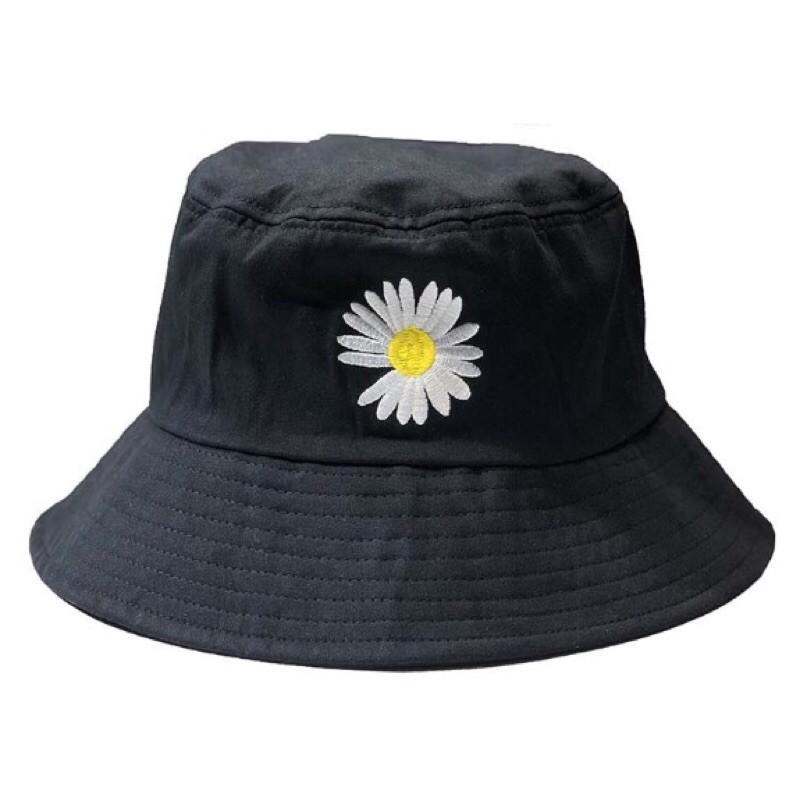 Nón Bucket, Mũ Vành Tròn Thêu Hoa Cúc ĐEN Giá Sỉ