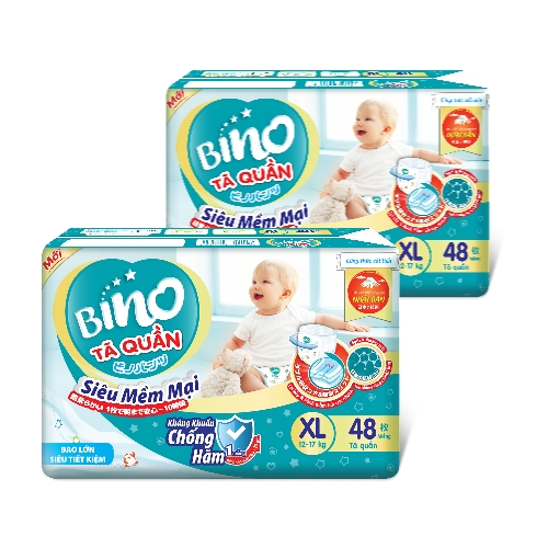 Combo - 2 Tã quần Bino Kháng khuẩn chống hăm Size XL48 (12-17kg)