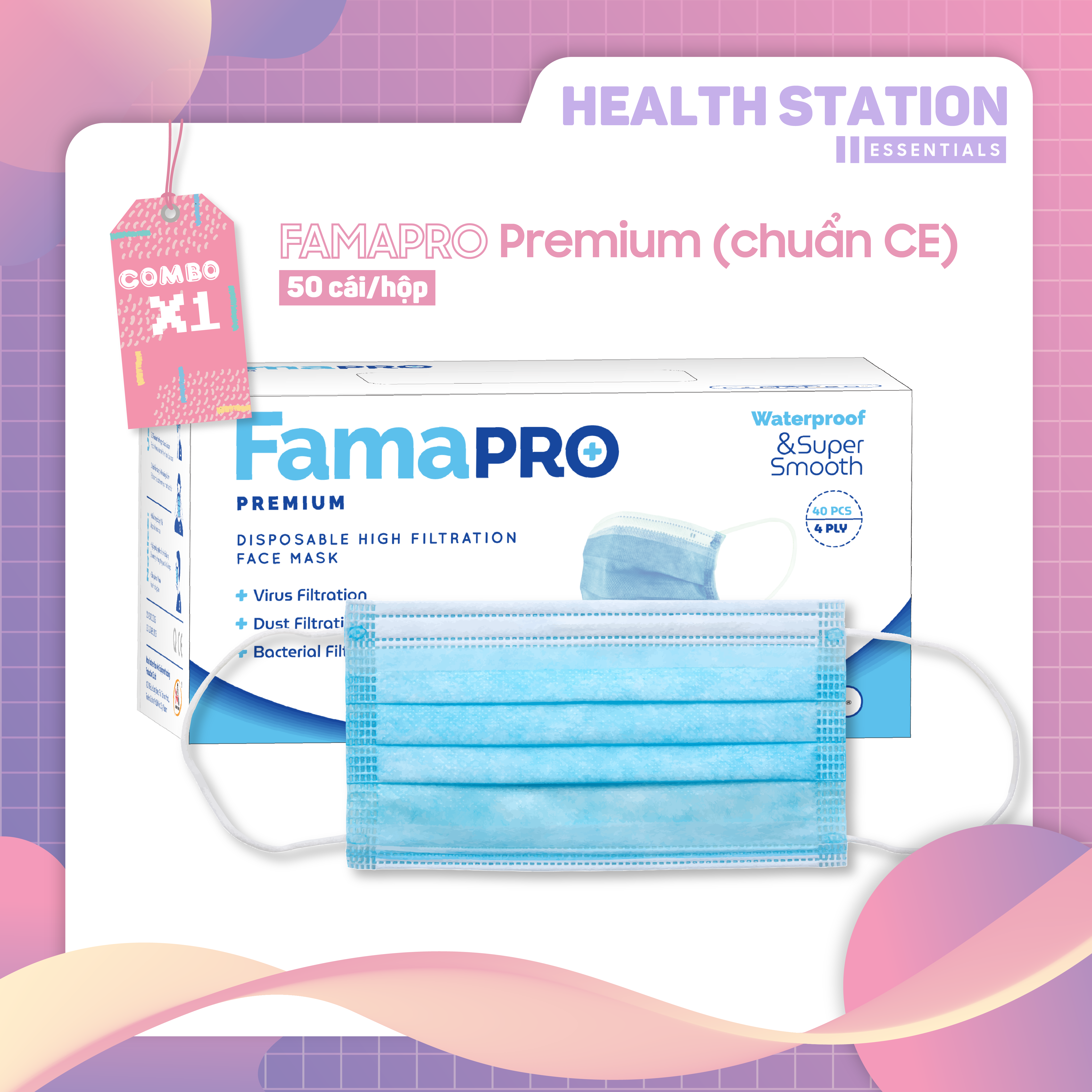 [ FAMAPRO - FREMIUM 40 CÁI/ HỘP ] Khẩu trang y tế cao cấp 4 lớp kháng khuẩn, lọc bụi PREMIUM