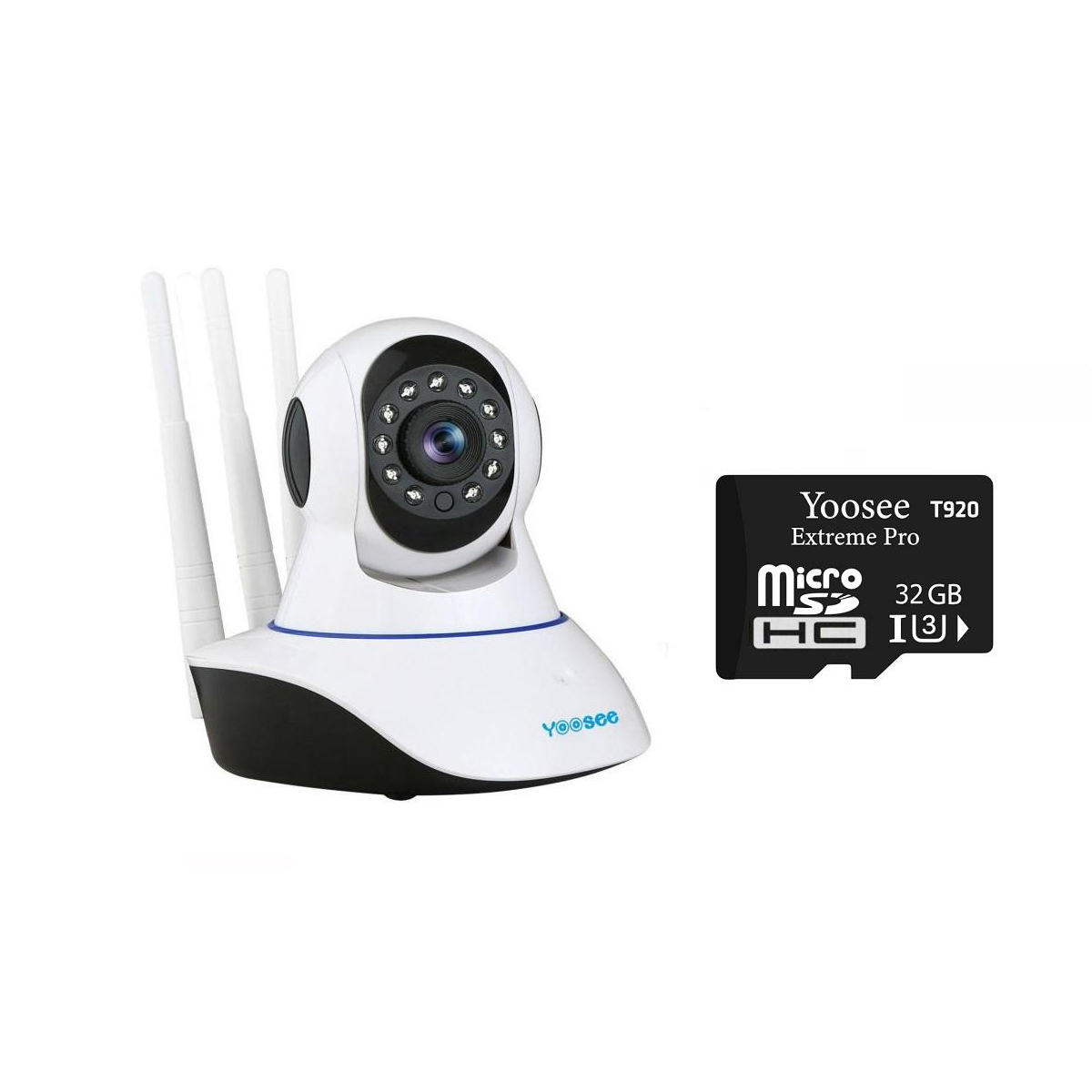 Camera IP Wifi Yoosee 3 Râu HD720P 10 đèn hồng ngoại đàm thoại 2 chiều + Tặng thẻ nhớ Yoosee T920 32GB (Trắng) Hàng Nhập Khẩu