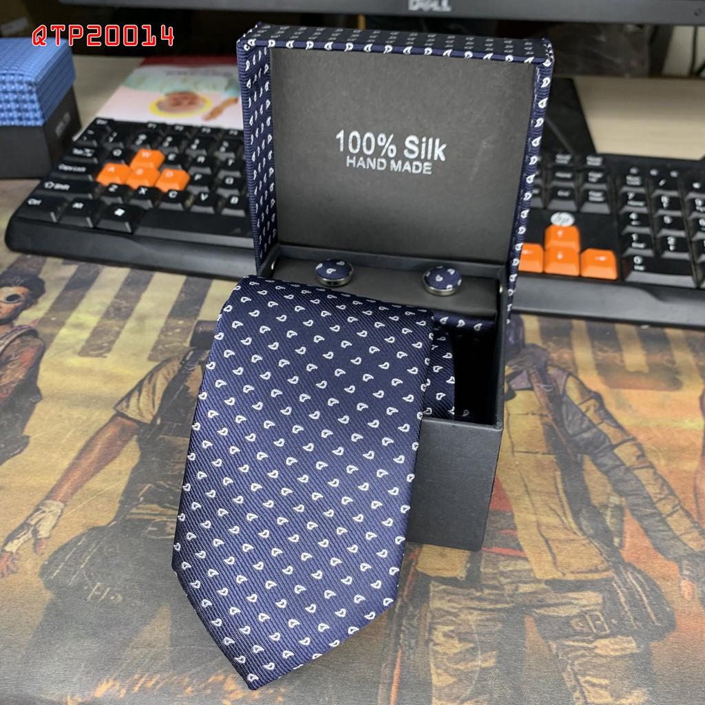 Cavat nam bản 8cm lót silk cao cấp nguyên hộp kèm khăn và khuy măng sét Giangpkc Qtp