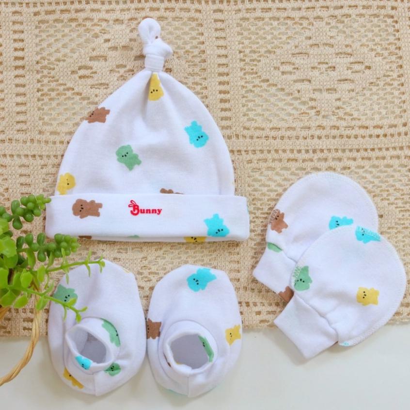 Set Nón - Bao Tay Bao Chân Chất Cotton Mềm mại, Co Giãn - BunnyBaby - Màu Trắng