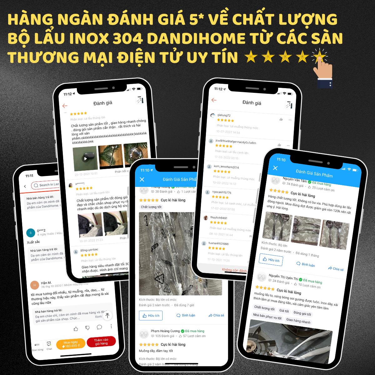 Combo các loại muỗng lẩu DandiHome inox cao cấp, sáng bóng