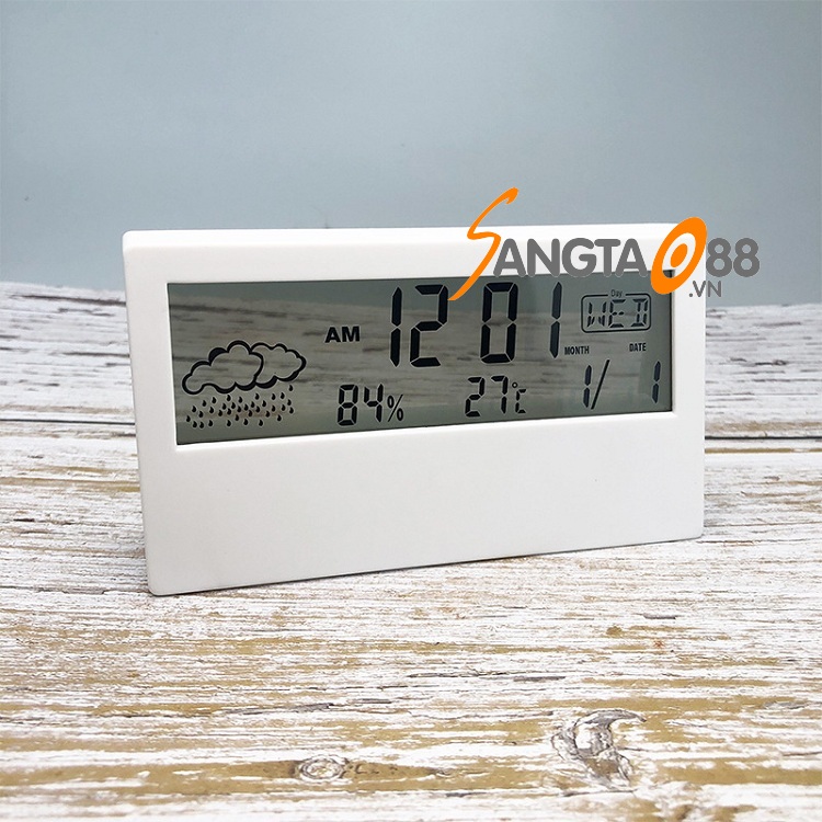 Đồng hồ để bàn tích hợp xem thời gian, nhiệt độ đa năng màn hình trong suốt cao cấp