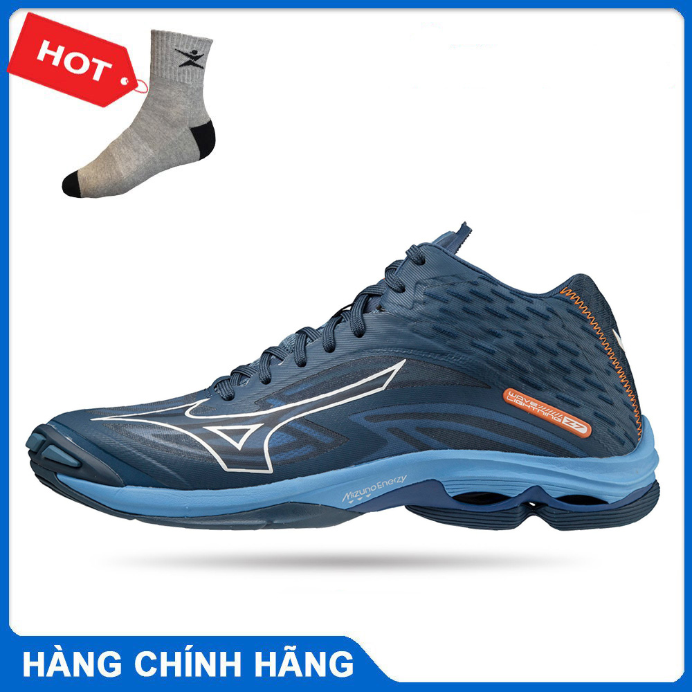 Giày bóng chuyền Mizuno chính hãng Wave Lightning Z7 Mid V1GA225021 màu xanh-tặng tất thể thao bendu