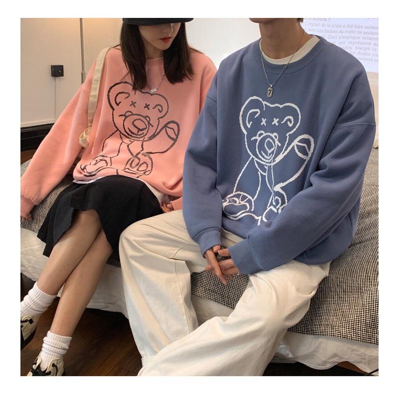 Áo Sweater Nỉ Bông Họa Tiết Gấu Phản Quang Form Rộng Unisex Nam Nữ BASIC 4 Màu Hottrend Ulzzang KUN