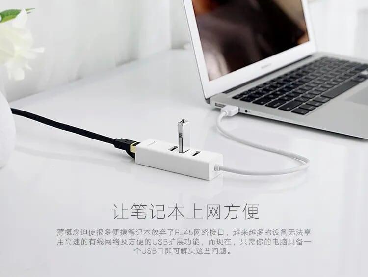 Ugreen UG30299CR129TK 30CM màu Trắng HUB chuyển đổi USB 2.0 sang 3 USB 2.0 + LAN hổ trợ 100Mbps - HÀNG CHÍNH HÃNG