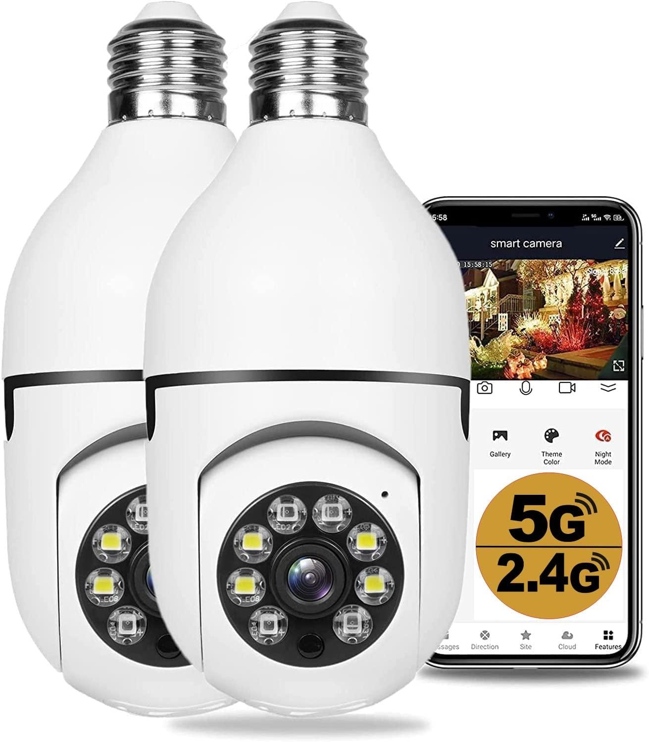 2 Camera An Ninh 360 Độ Không Dây Ngoài Trời, Camera Bóng Đèn WiFi, Camera Không Dây 1080P Cho An Ninh Gia Đình