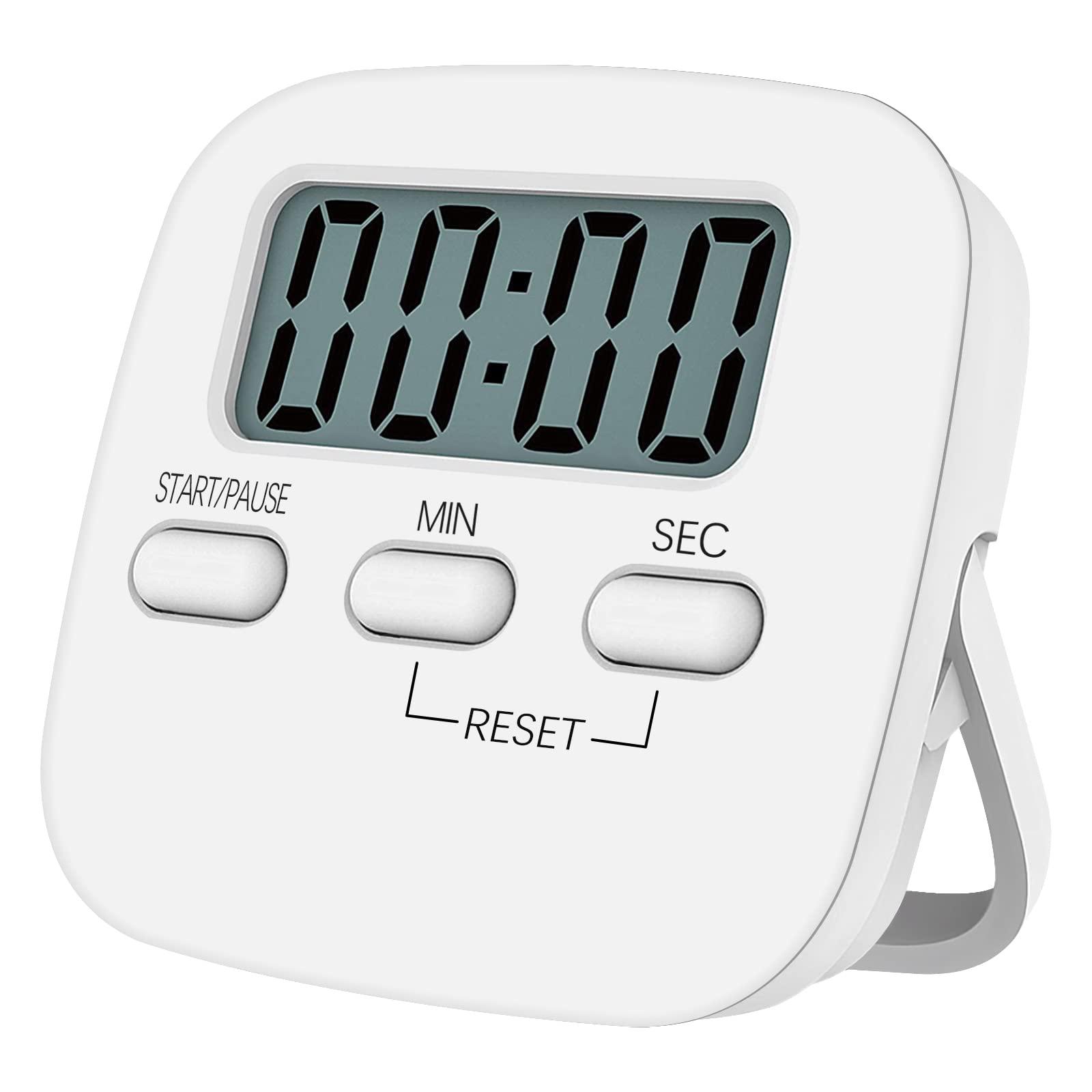 Bộ hẹn giờ bếp từ tính với màn hình LCD lớn, với đồng hồ bấm giờ, báo động mạnh mẽ và đếm ngược, màu trắng