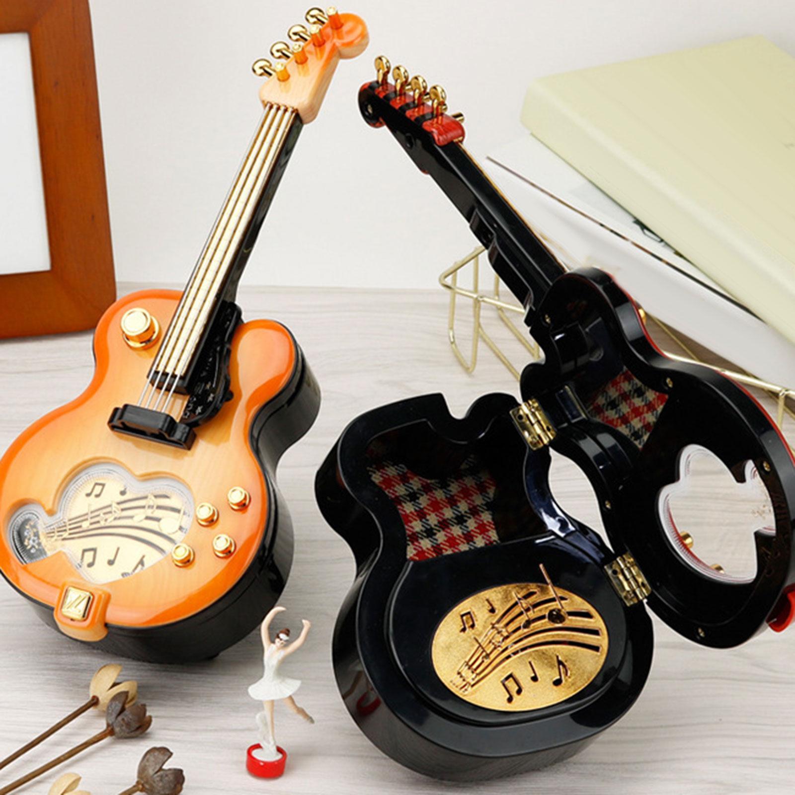 Guitar Music Box Ornament Clockwork Mechanical Windup Musical Jewelry Box