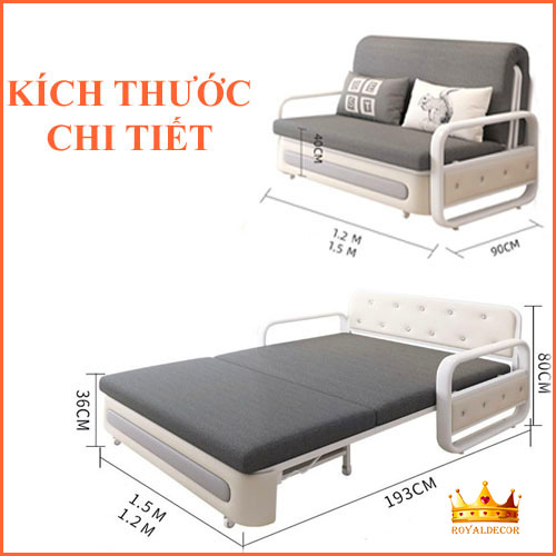 Giường Sofa Đa Năng Thông Minh ROYALDECORHN - Giường Sofa Kéo Thành Ghế Tiện Lợi Khung Sắt, Đệm Bọt Biển - Nội Thất Phòng Ngủ