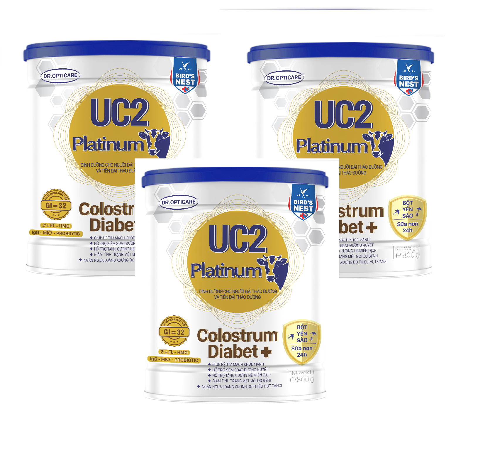 Combo 3 lon Sữa bột UC2 Platinum Colostrum Diabet+ lon 800g