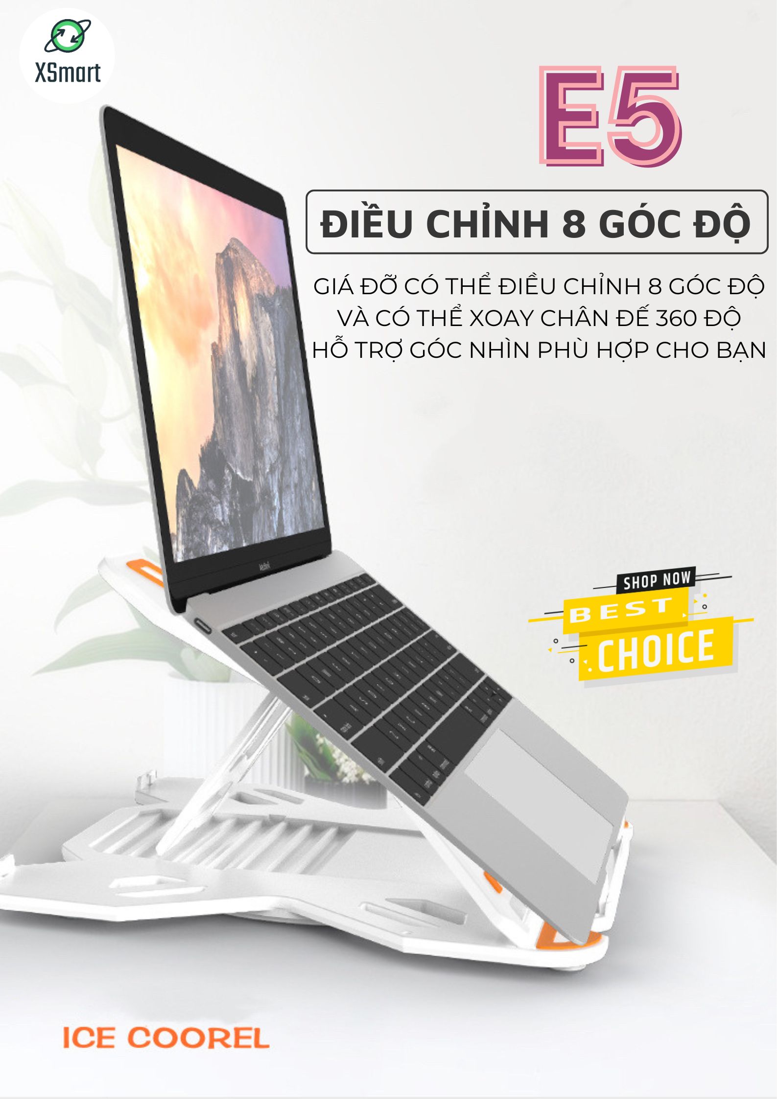 Giá Đỡ Tản Nhiệt laptop, Điện Thoại E5 Có Chân Đế Xoay 360 Độ Điều Chỉnh Góc Nhìn 8 Cấp Độ, Đế Chống Trượt-Hàng Chính Hãng