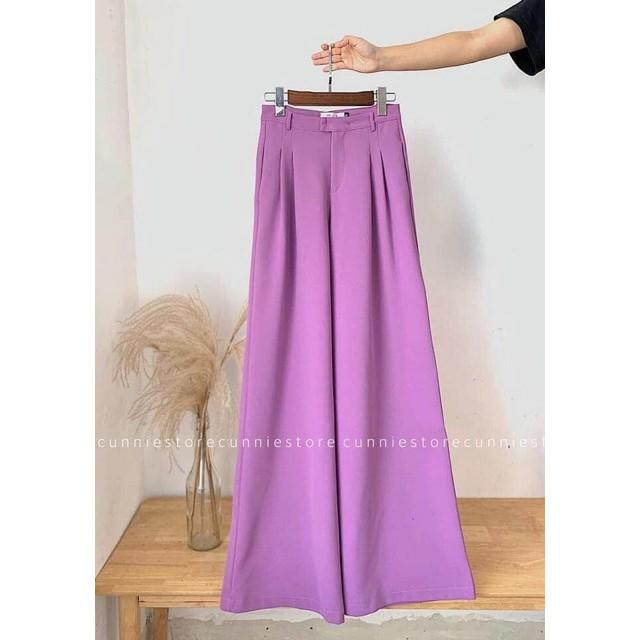 Quần ống rộng lưng cao vải mềm tuyết mưa có khóa đẹp giữa dài 1m Hàn Quốc Q124