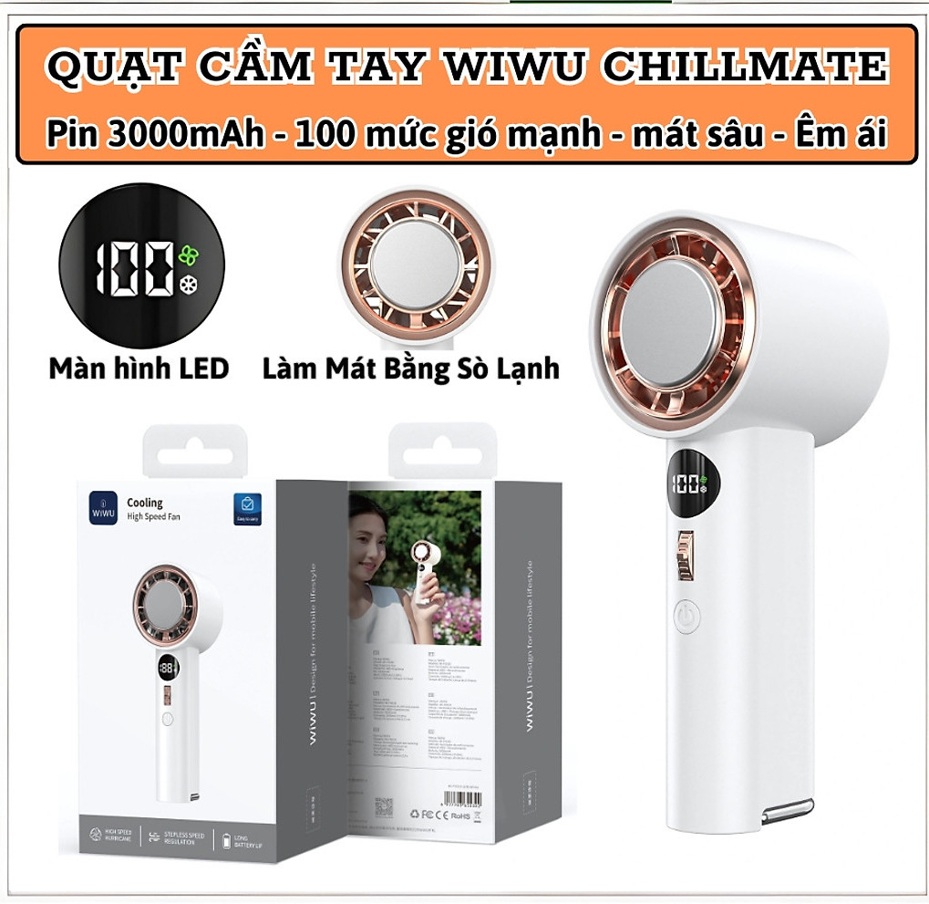 Quạt cầm tay turbo sò lạnh mini siêu mát Pin trâu 3000 mAh, nhỏ gọn linh hoạt hiệu WI WU Wi-FS016 ChillMate - 100 chế độ gió, thiết kế đẹp, bền - hàng nhập khẩu