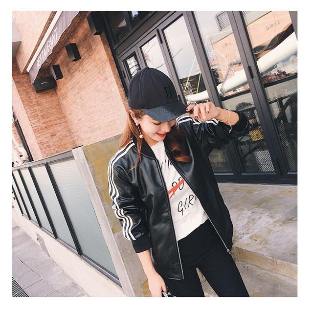 Áo khoác da nữ 3 sọc da mềm