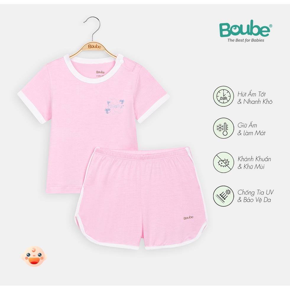 Bộ quần áo cộc tay cài vai phối màu đặc sắc Boube cho bé - Chất liệu Petit mềm mại thoáng mát từ 0 đến 24 tháng
