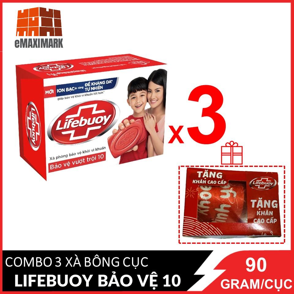 COMBO 3 Xà Bông Cục Lifebuoy Bảo Vệ Vượt Trội 10 (Đỏ) 90gx3