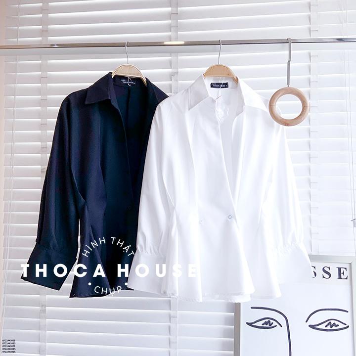 Áo kiểu peplum công sở dài tay trơn nhiều màu THOCA HOUSE che vòng 2, phong cách hiện đại, sang trọng