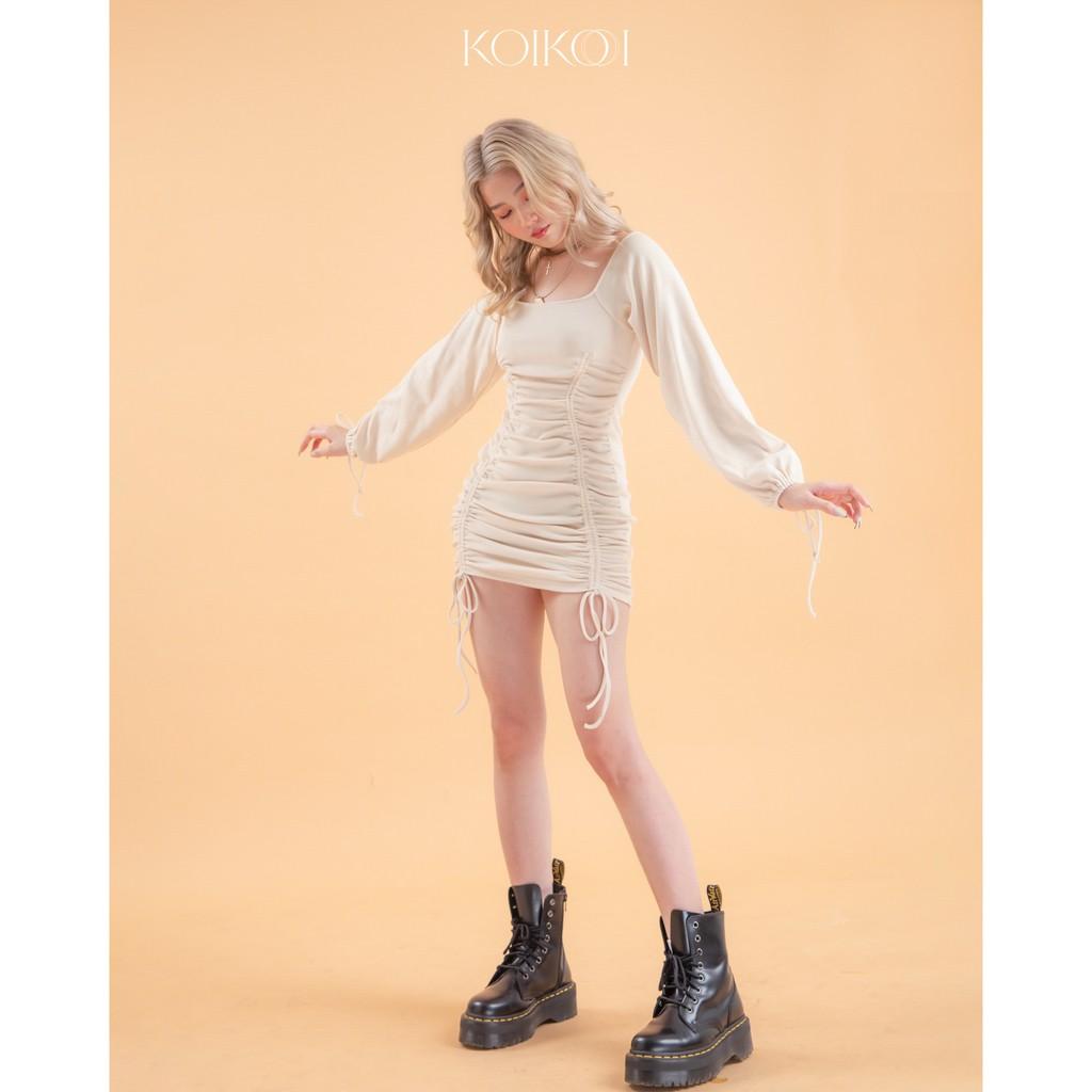 Đầm tay rút dún, tay phồng rút dây