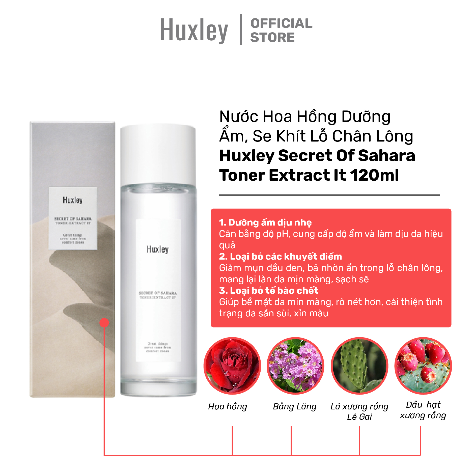 Nước hoa hồng se khít lỗ chân lông cân bằng độ pH Huxley Secret Of Sahara Toner Extract It 120ml