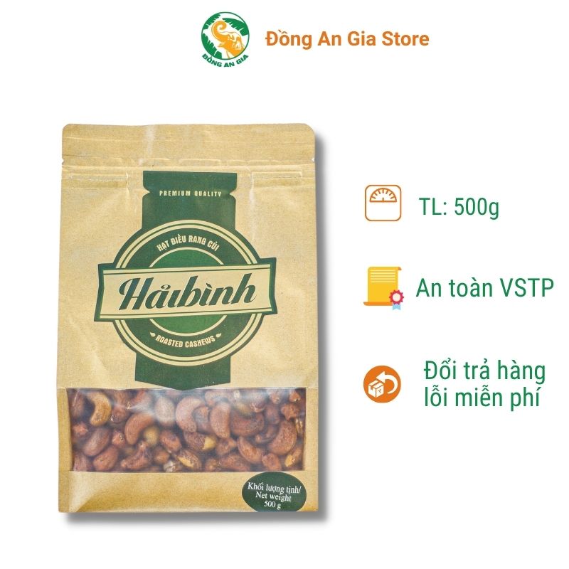 Hạt điều rang củi gói Zipper giấy Hải Bình 500g