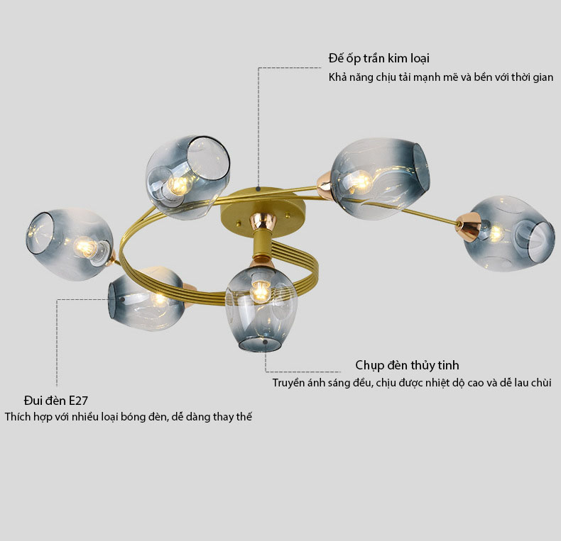 Đèn trần GUNY kiểu dáng sang trọng trang trí nội thất - kèm bóng LED chuyên dụng