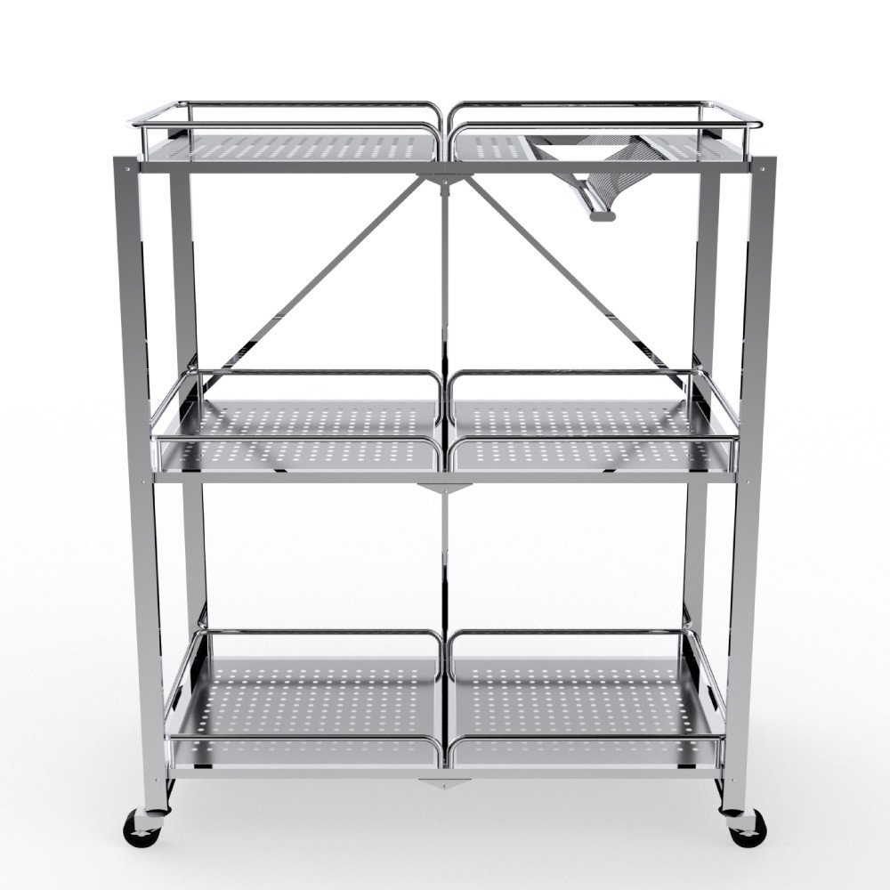 [Chính hãng Qui Phúc] Kệ xếp inox đa năng cao cấp Compact 3 tầng, có bánh xe di chuyển tiện lợi