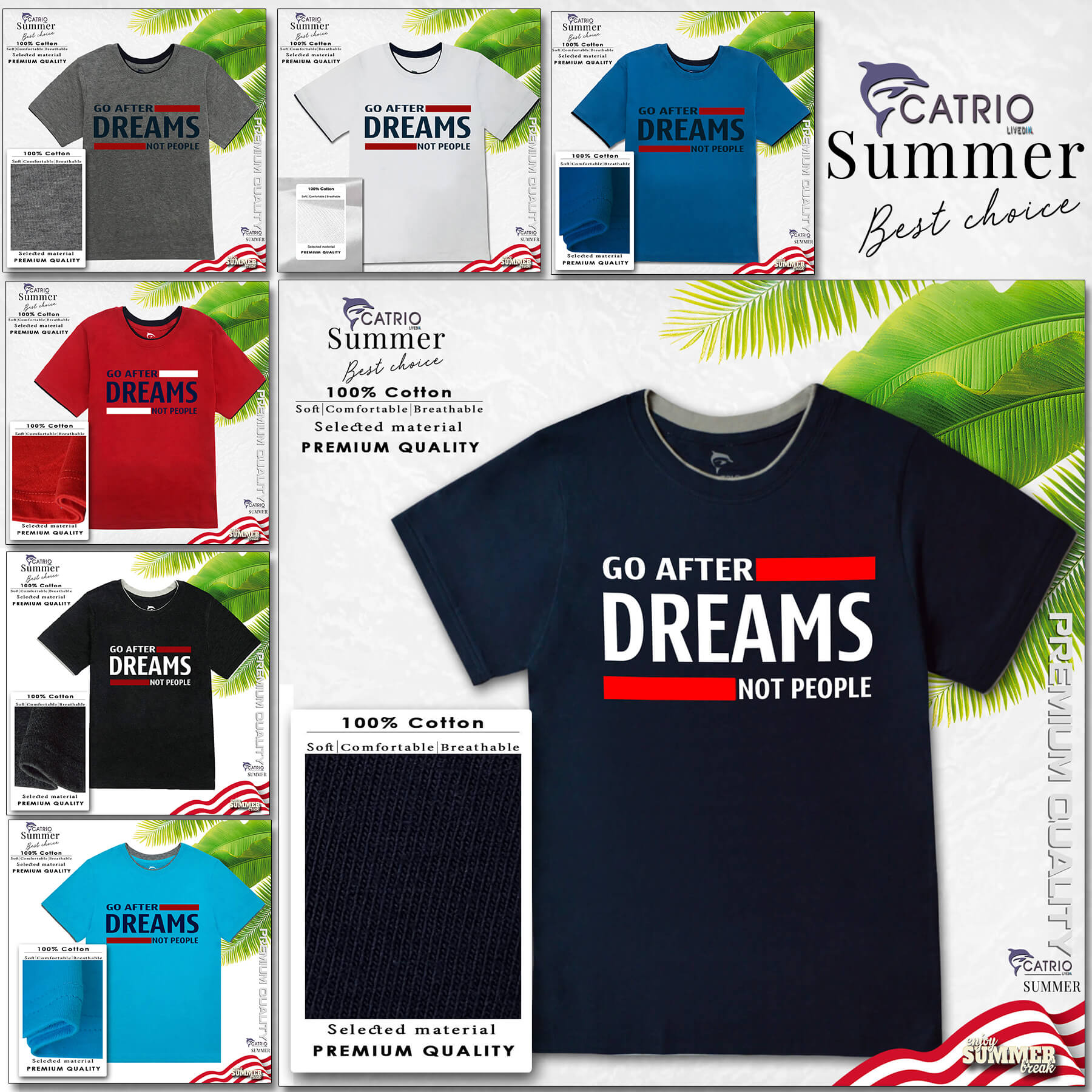 ÁO THUN BÉ TRAI NGẮN TAY CATRIO in DREAMS là áo phông trẻ em từ 10 tuổi đến 18 tuổi (35kg đến 70kg) màu NAVY, chất liệu 100% cotton đạt chuẩn xuất khẩu khi kết hợp với quần đùi quần short thành bộ đồ mùa hè tuyệt đẹp cho bé trai mặc ở nhà đi chơi du lịch