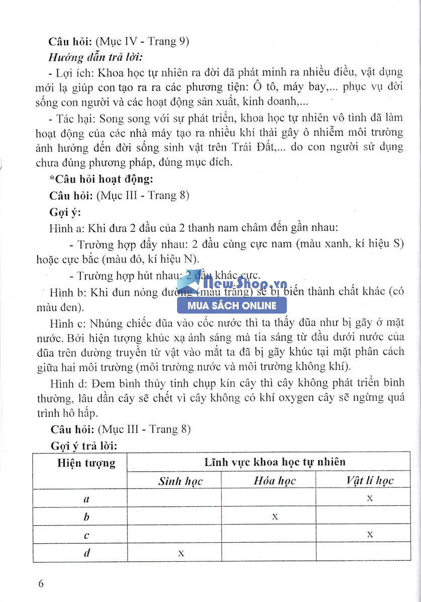 HƯỚNG DẪN TRẢ LỜI CÂU HỎI KHOA HỌC TỰ NHIÊN 6 (BÁM SÁT SGK KẾT NỐI TRI THỨC VỚI CUỘC SỐNG)