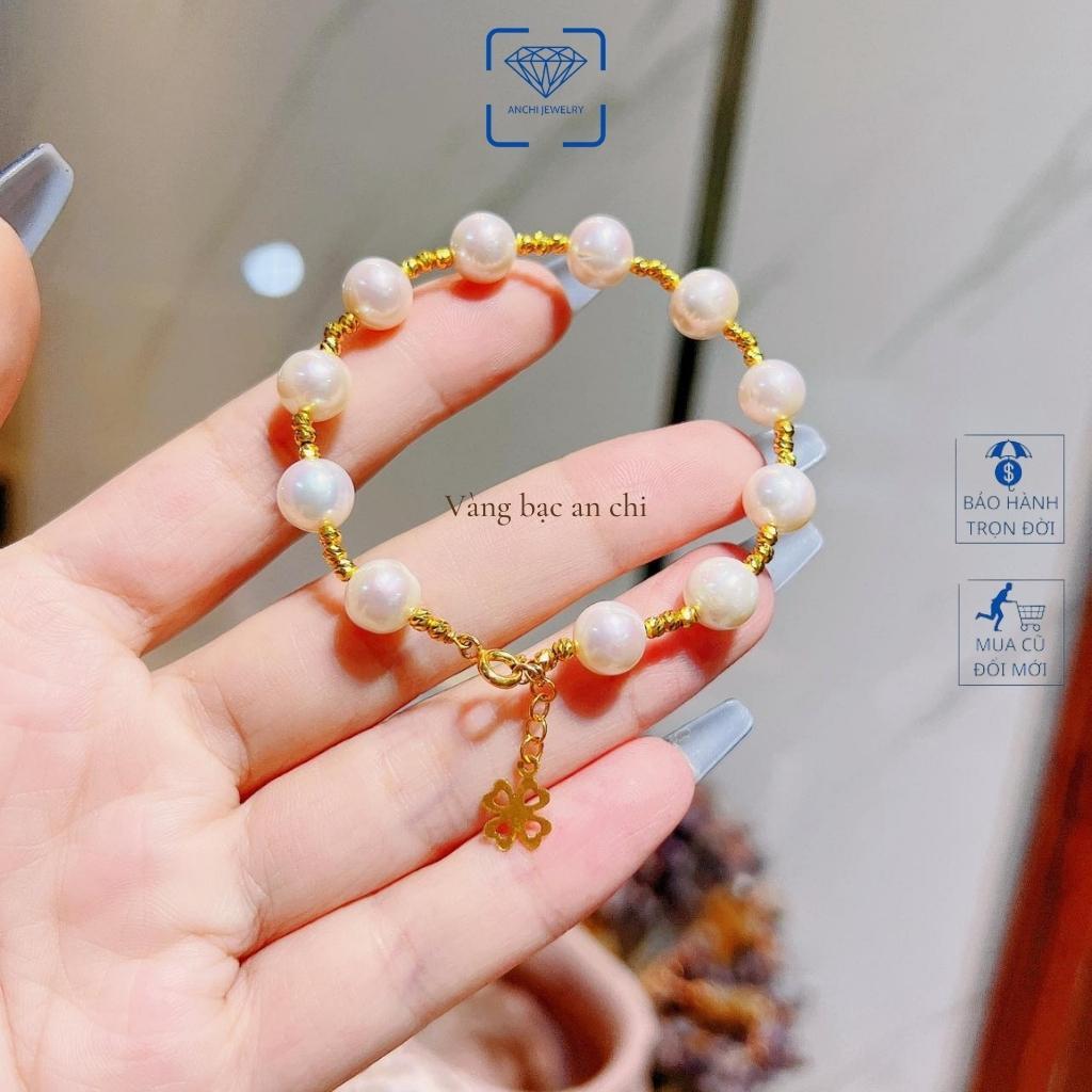 Vòng tay hạt trai nước ngọt VIP mix bi 10k, Hạt tròn ít tỳ, Trang sức Anchi jewelry