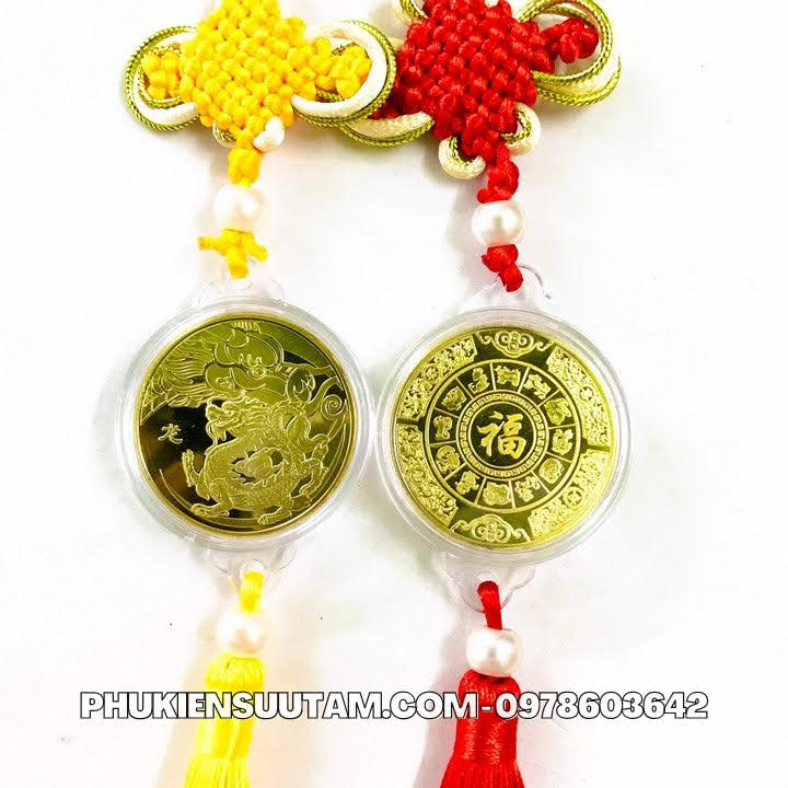 Dây Treo Xu 12 Con Giáp Tuổi Thìn, kích thước: 33cmx4.5cm, màu vàng - SP005846