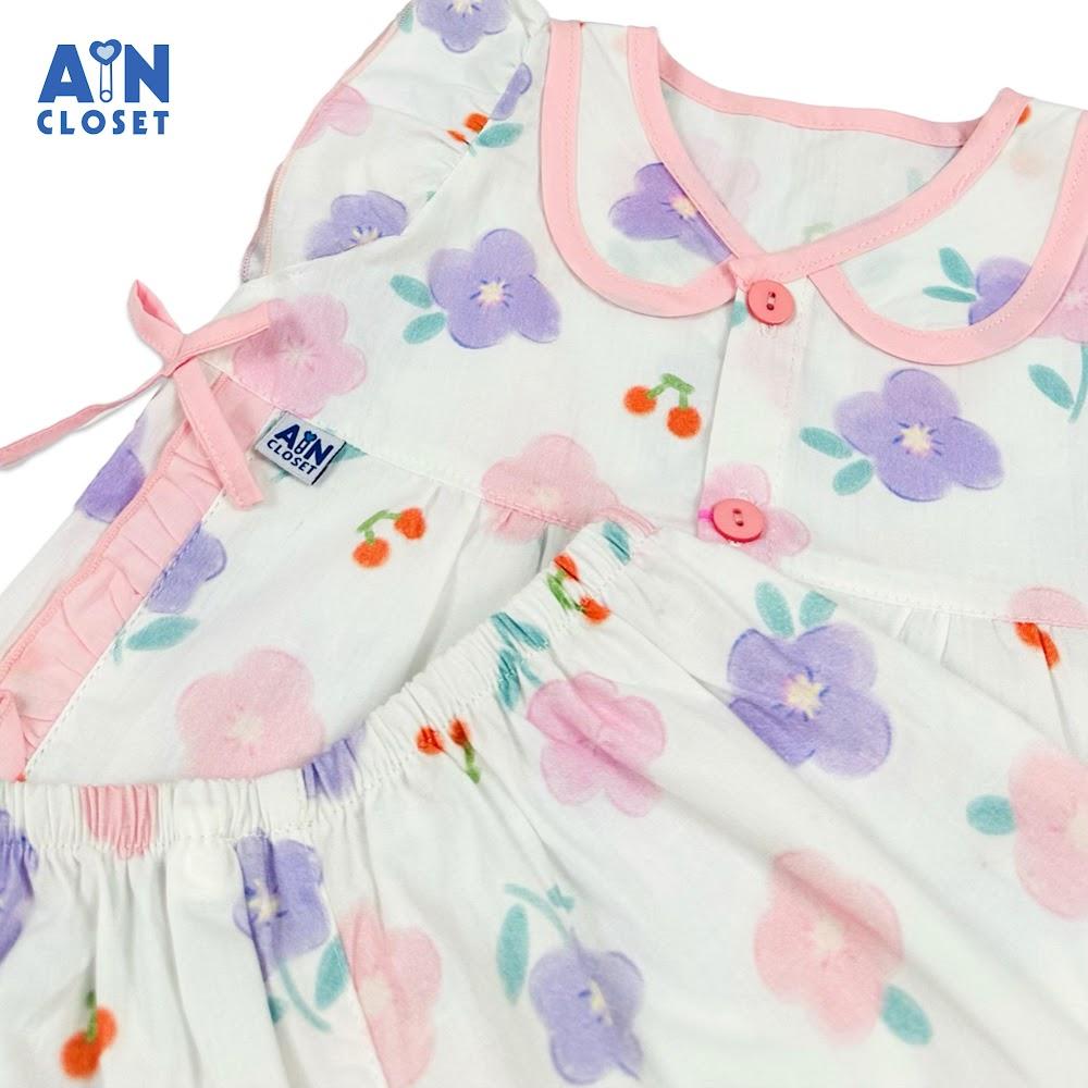 Bộ quần áo Ngắn bé gái họa tiết hoa Pansy Hồng Tím cotton - AICDBGP6GGEI - AIN Closet