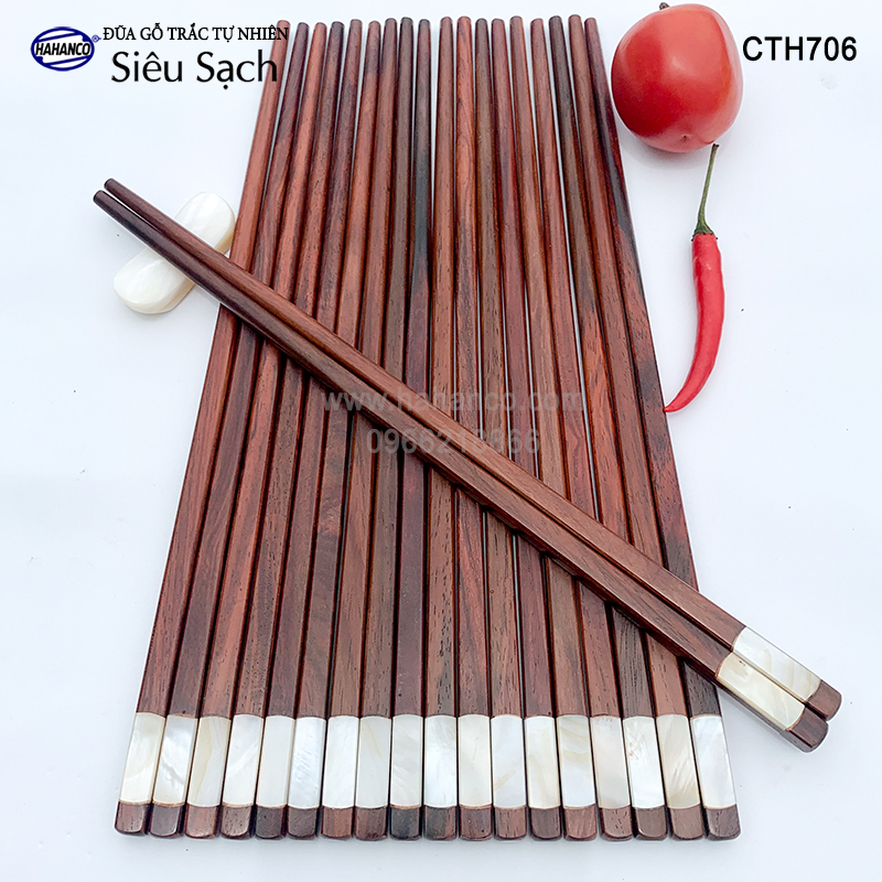 Đũa gỗ Trắc đầu khảm xà cừ 2 cạnh CTH706 - Làm quà tặng hoặc biếu cho người thân, đối tác