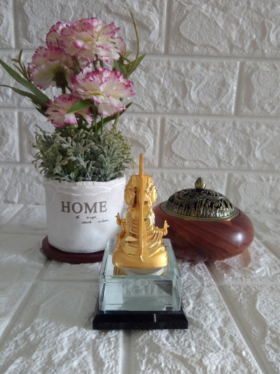 Tượng Phật Bà Quan Âm hai mặt vàng ánh kim đế pha lê QAPL01