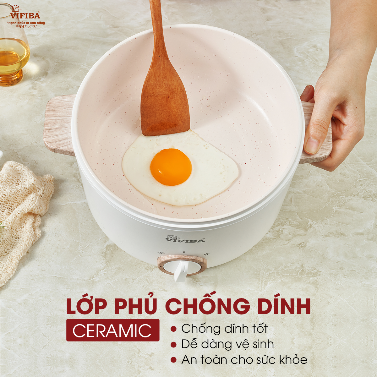 Nồi Lẩu Điện Siêu Tốc Đa Năng Vifiba Hàng Chính Hãng, Dung Tích 3L - Kèm Khay Hấp 2L, Công Suất 1000W, Tiết Kiệm Điện