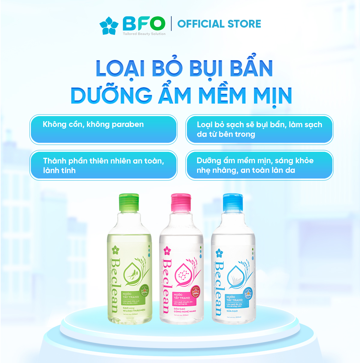 Nước Tẩy Trang Lành Tính Beclean Giúp Làm Sạch Sâu - 300ml & 100ml