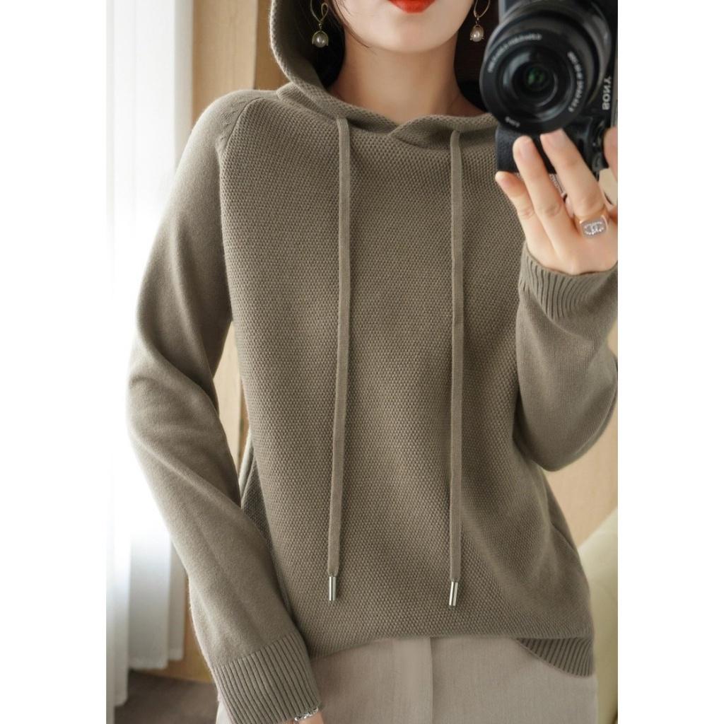 Áo len kiểu hoodie mũ trùm đầu len dệt kim mềm mại co giãn, áo len nữ mặc thu đông mã VAA0482 - M03 Xanh ngọc