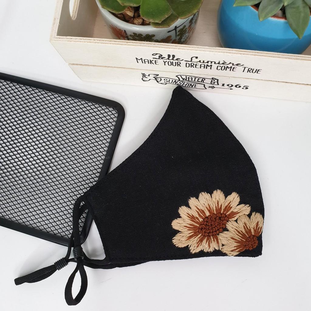 Khẩu trang thêu tay vải linen JL181X
