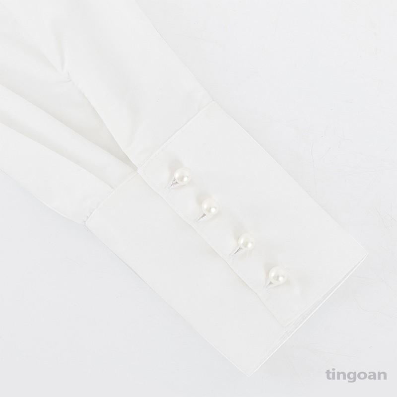 Áo sơmi trễ vai trắng phối lưới đính ngọc chống nhăn tingoan PURE LOVE SHIRT/WH