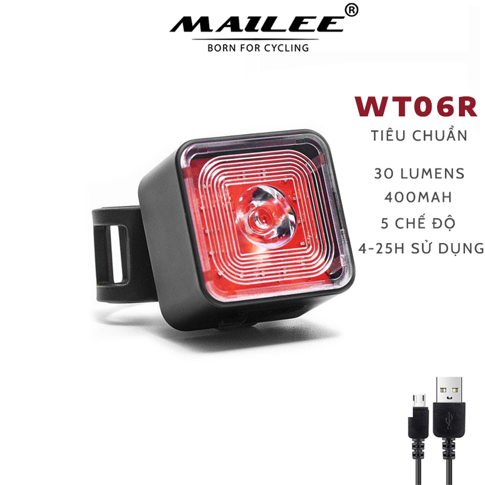 Đèn đuôi xe đạp LED WT06 nhấp nháy cảnh báo xe đạp gắn đuôi 5 cấp độ sáng 400mAh 120lumens chống nước tiêu chuẩn IP66 Mai Lee