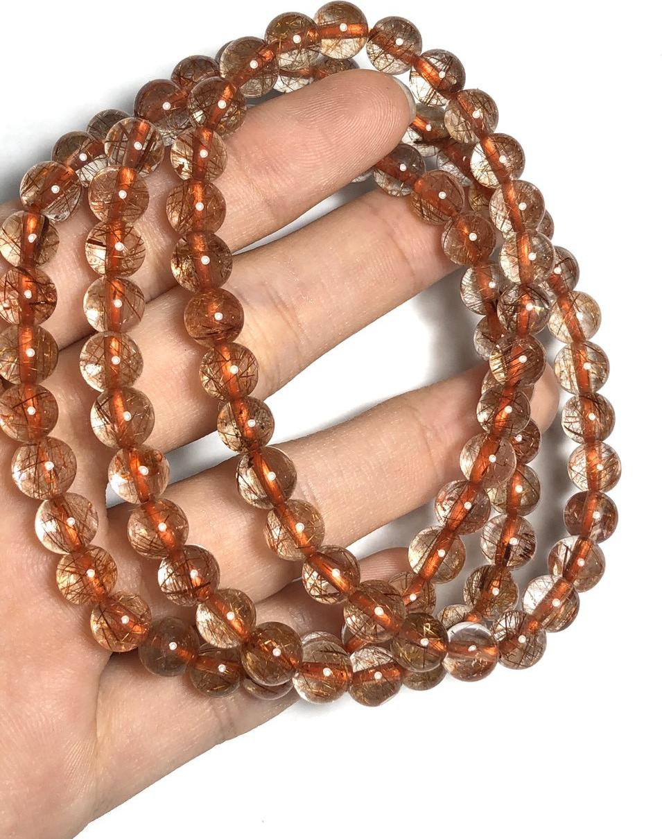 Vòng tay thạch anh tóc đỏ vip 6mm quấn 3 vòng tự nhiên tặng kèm hộp gấm cao cấp