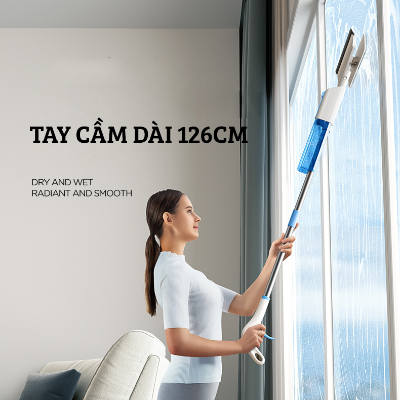 Cây Lau Nhà Phun Sương, Chổi Lau Nhà 360° Kiêm Cây Lau Kính Đa Năng 3IN1 Damas P2 Plus - Thiết Kế Khớp Xoay 180° Linh Hoạt Dễ Dàng Di Chuyển Mọi Góc Ngách Trong Nhà - Chuyển Đổi Bản Lau Nhà Thành Bản Lau Kính Chỉ Với 1 Bước Đơn Giản - Hàng Chính Hãng