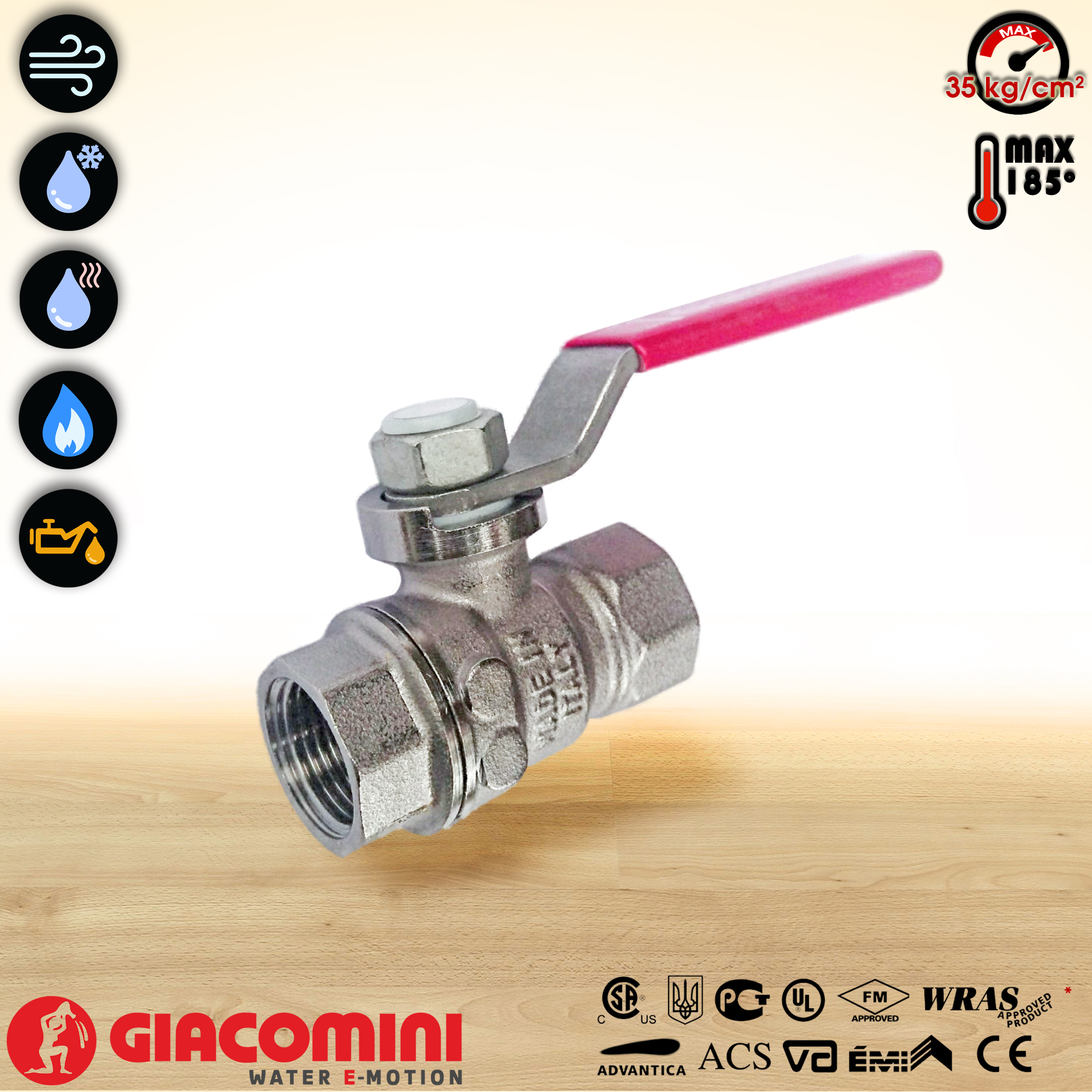 Hộp x 10 Van bi đồng mạ crôm R850 Giacomini - DN10 (size 3/8&quot; - 17)