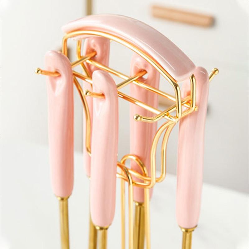 6/7PC Nồi Bộ Đồ Dùng Nhà Bếp Phong Cách Bắc Âu Cao Cấp Thép Không Gỉ Gốm Tay Cầm Dụng Cụ Nấu Ăn Dụng Cụ Nhà Bếp Phụ Kiện