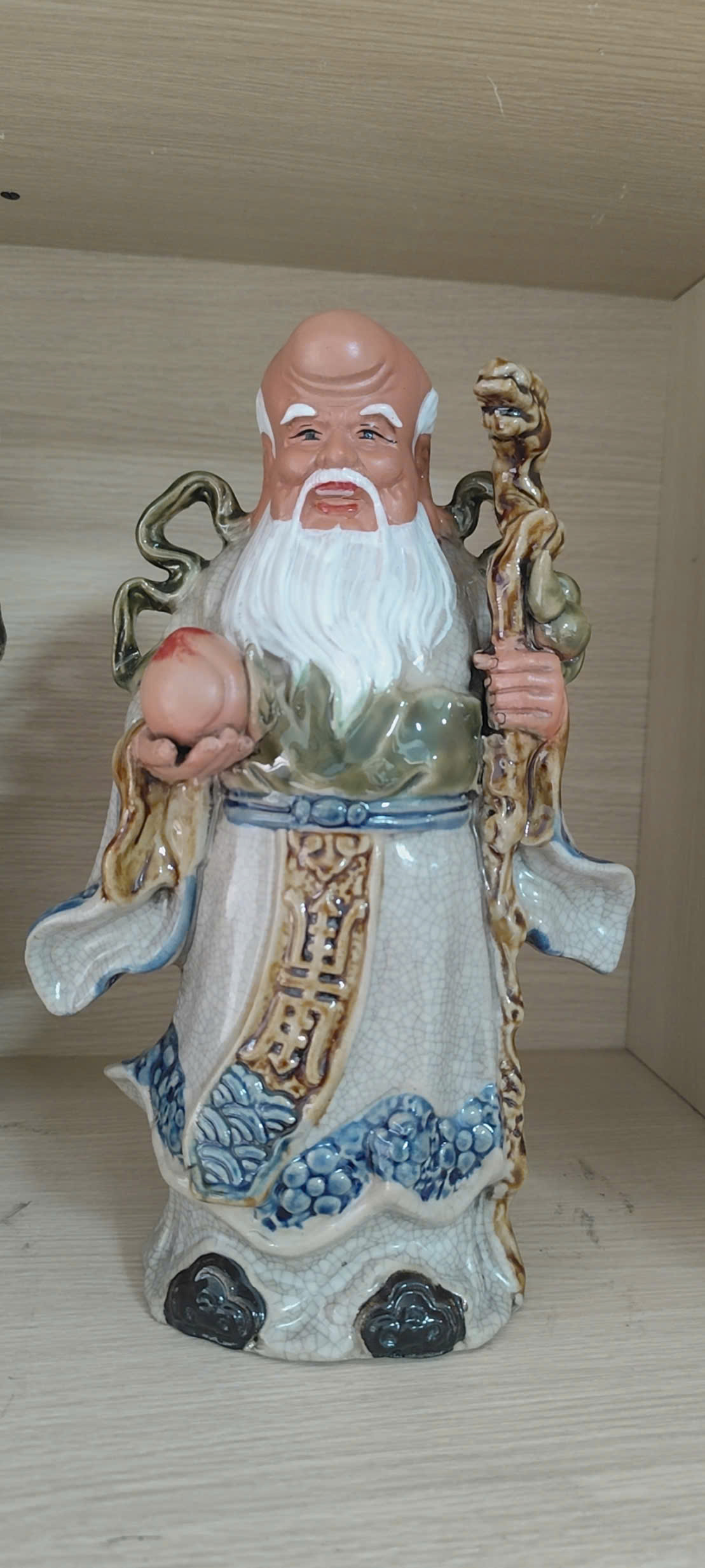 Tượng tam đa Phúc Lộc Thọ men rạn h32cm gốm sứ Bát Tràng