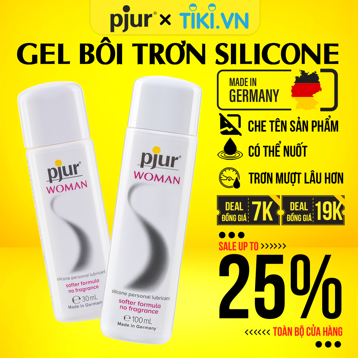 Gel bôi trơn silicone Pjur Woman Chai 100ml chất lỏng nhẹ mềm mại và an toàn cho da không chứa hóa chất an toàn sức khỏe