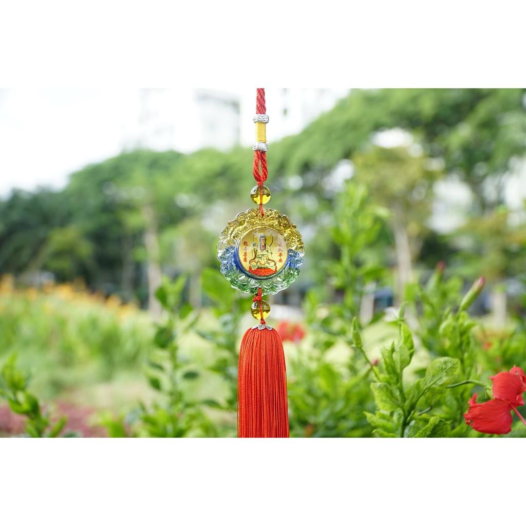Dây treo phong thủy xe Quan Âm Bồ Tát ngũ sắc tròn bình an